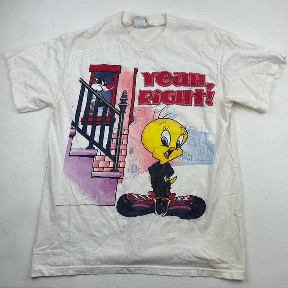 Vintage Looney Tunes Tweety "Yeah, Right!" T-Shirt (1990s) Size Medium - Picture 1 of 5